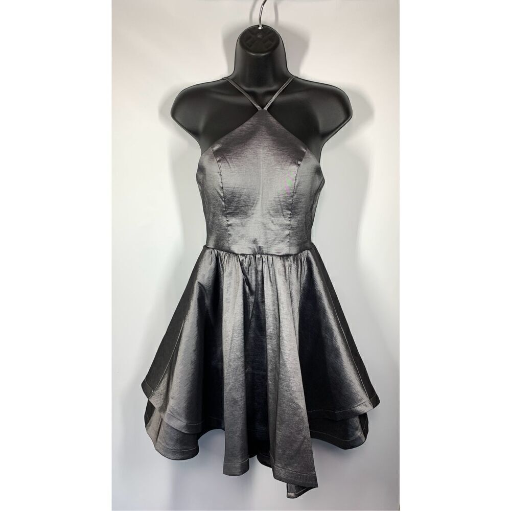 Sequin Hearts Women's  Sleeveless Halter Fit & Flare Dress Silver Size 7 NWOT